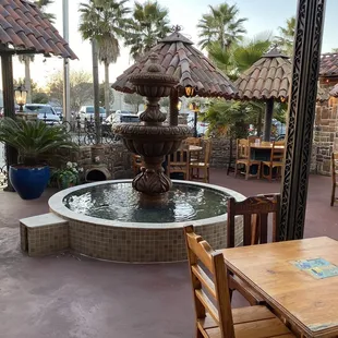 Fountain in outdoor patio area