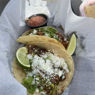 Top taco - Al Pastor  Bottom taco - Carnitas