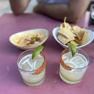 Queso with chorizo and Margaritas