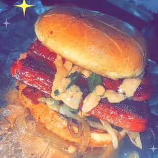 American with Grilled Jalapeños and  hot god added