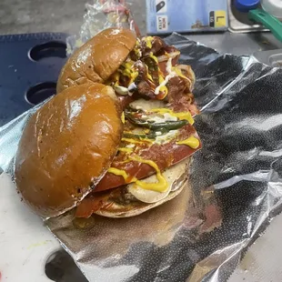 Custom burger with and added sausage