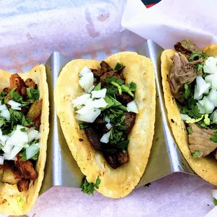 Left to right: Al Pastor; Asada; Carnitas