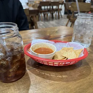 Complimentary chips and sauce