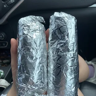 Two burritos- (Bean+Cheese and custom Breakfast)