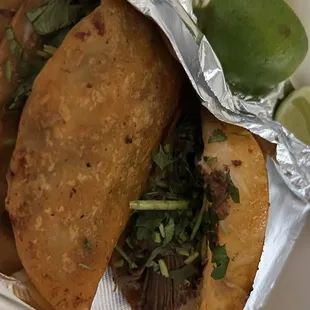 Inside of the flour Birria quesatacos w/ cilantro