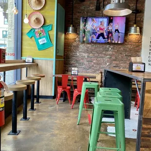 tables and chairs in a restaurant