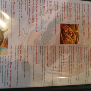 a menu for a mexican restaurant