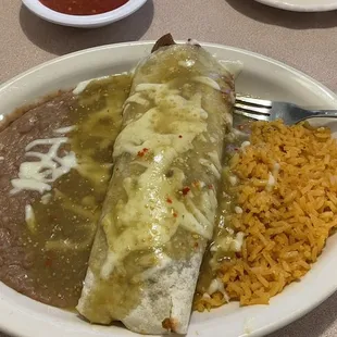 Pork burrito with verde sauce