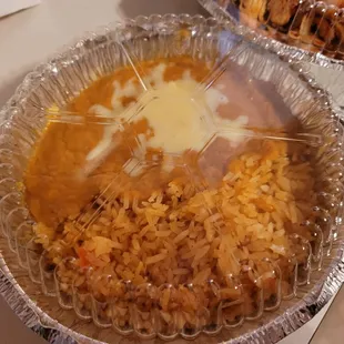 Side of rice and beans that accompanied my chicken fajitas.