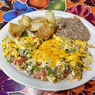 Vegetable omelette with beans and potatoes