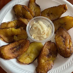 Fried plantain with sugar and cream