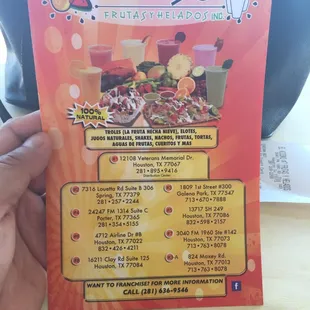 Front of the menu