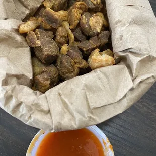 Chicharonnes with their red salsa!