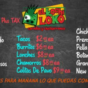 El Kochi Loko Menu