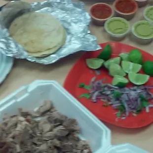 a variety of food items on a table