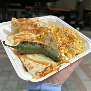 Dont Be Cheesy corn and cheese quesadilla with elote combo