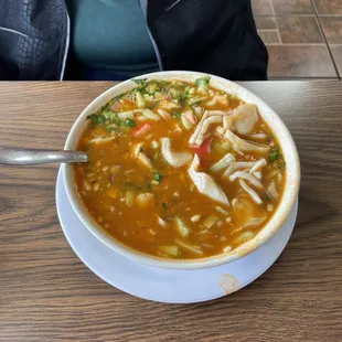 a bowl of soup on a table