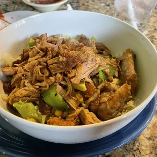 El Lago bowl with pork carnitas (requested light on the rice)