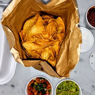 Chips, Salsa &amp; Guacamole. $5.95