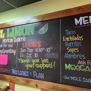 a menu on a blackboard