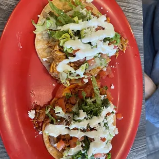 Chorizo Tostada and Chicken Tinga Tostada