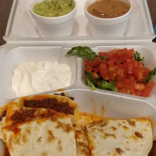 Barbacoa quesadilla &amp; small beans &amp; guacamole