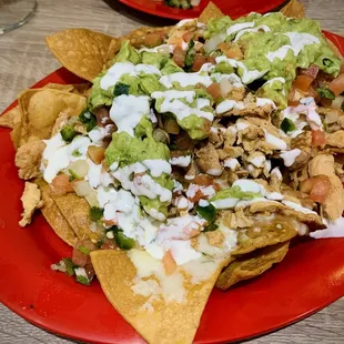 Loaded Nachos with Chicken and guacamole!