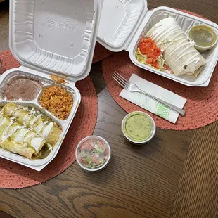 Chicken Enchilada, Steak Burrito