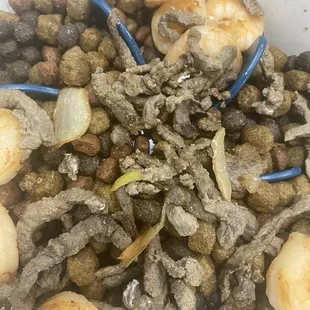 My $22 meal over my dogs food. Completely inedible just gross.