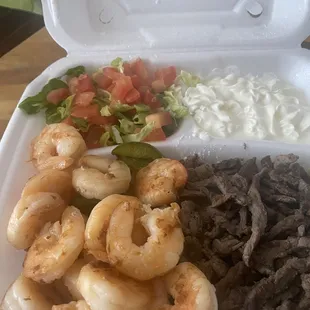 Steak and shrimp fajitas