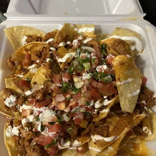 Loaded nachos, guacamole on the side