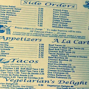 menu