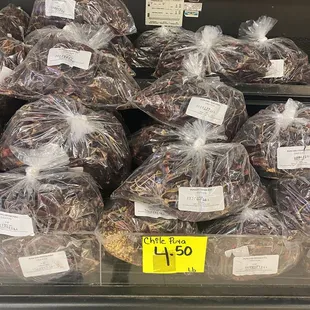 a display of dried fruits and vegetables