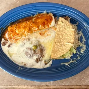 A pile of beans with a strip of pepper, covered in cheese is not a relleno.