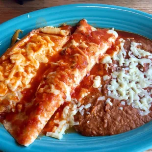 Lunch special, tamale, burrito, refried beans