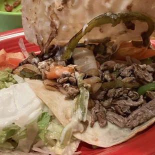 Steak fajitas quesadillas(lunch), big portion, 10 dollars, must try!