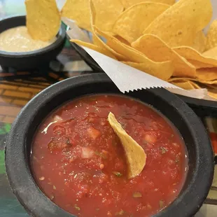 Chips a little stale today but I still ate them because love the sauces!