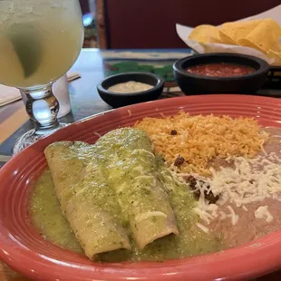 Beef enchiladas with Verde (green) sauce. YUM.