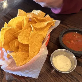 Chips, salsa, and queso