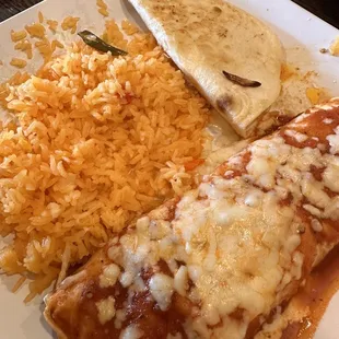 Lunch Special #12: Rice, quesadilla, and burrito