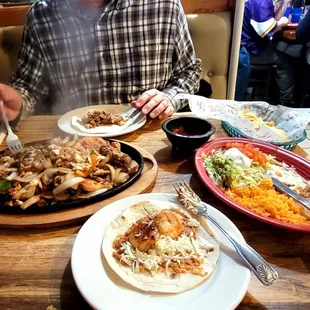 Fajitas for two is huge and so delicious.  Pork, shrimp chicken and steak.