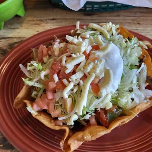 The Fajita Taco salad started out looking  terrific. Another photo shows what happened as it "melted" into a watery stew.