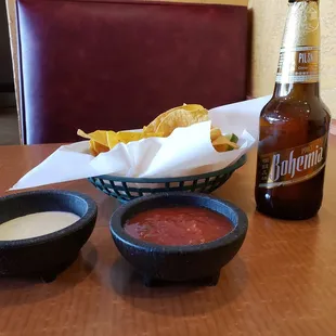 Chips with ranch and salsa.