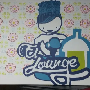 a painting of a woman holding a bottle