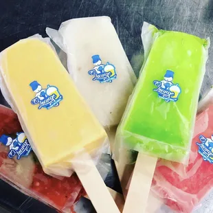 three ice lollies on a stick