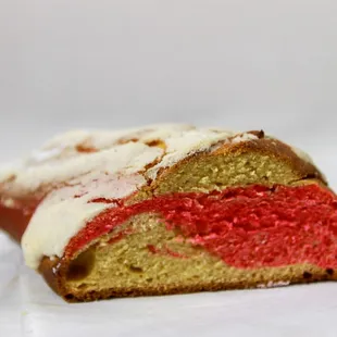 a close up of a piece of cake