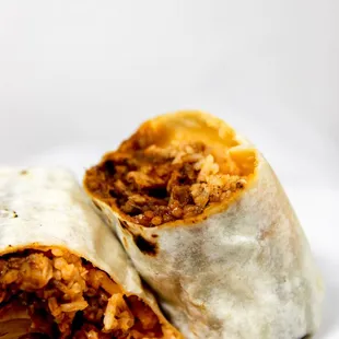 a burrito cut in half