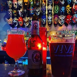 a beer and a glass