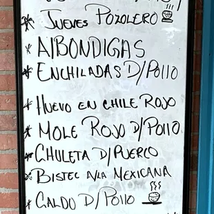 Daily Specials Board on a Friday