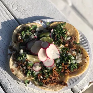 Cabeza, asada, and adobada tacos ($2.25 each)